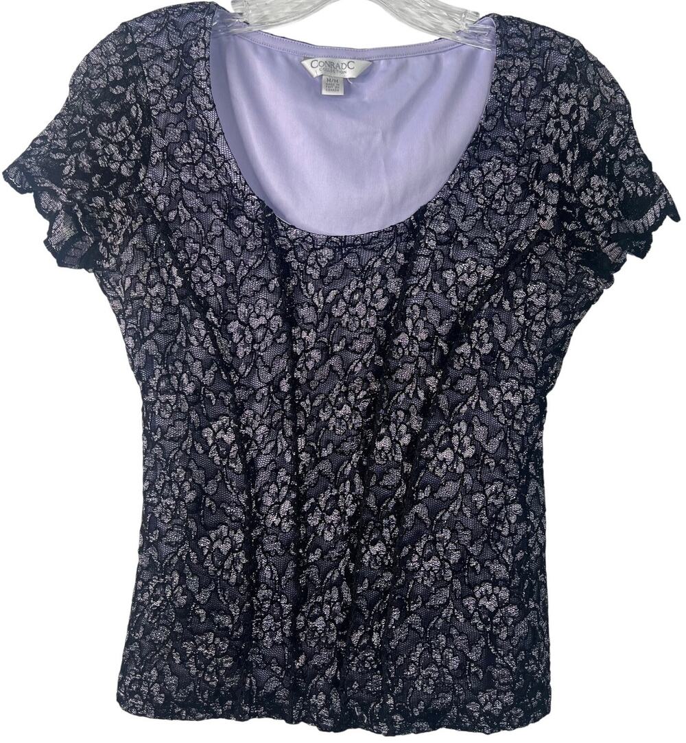 ConradC Women Vintage Top Black Floral Lace Y2K Whimsigoth Victorian Goth Size M